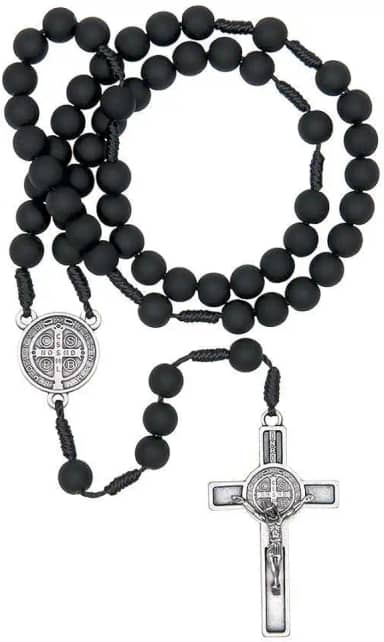 Terço São Bento Preto Fosco 8mm Com Fé Brasil