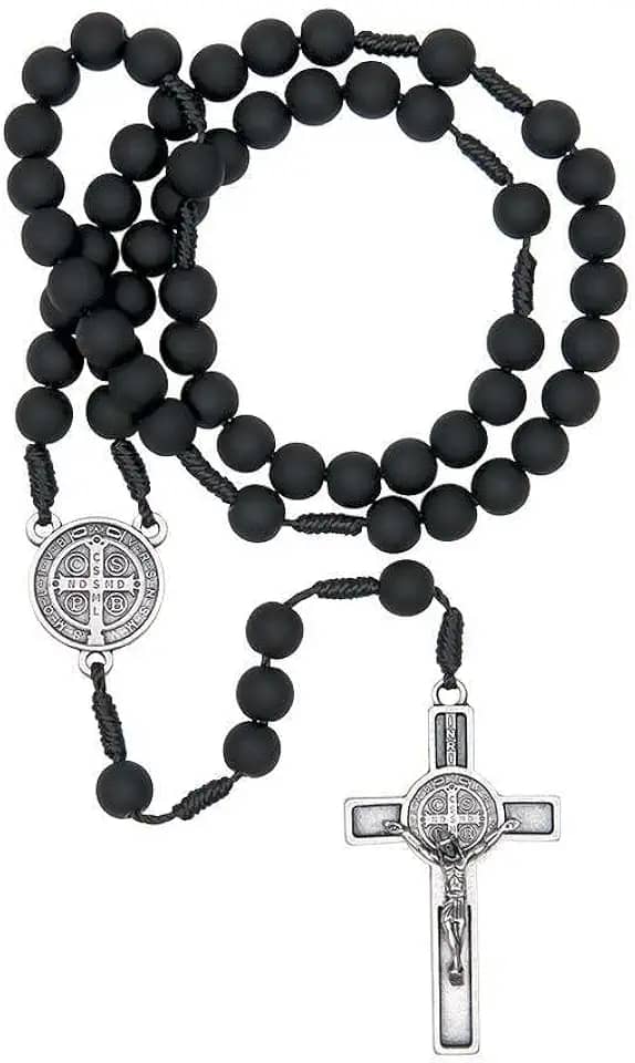 Terço São Bento Preto Fosco 8mm Com Fé Brasil