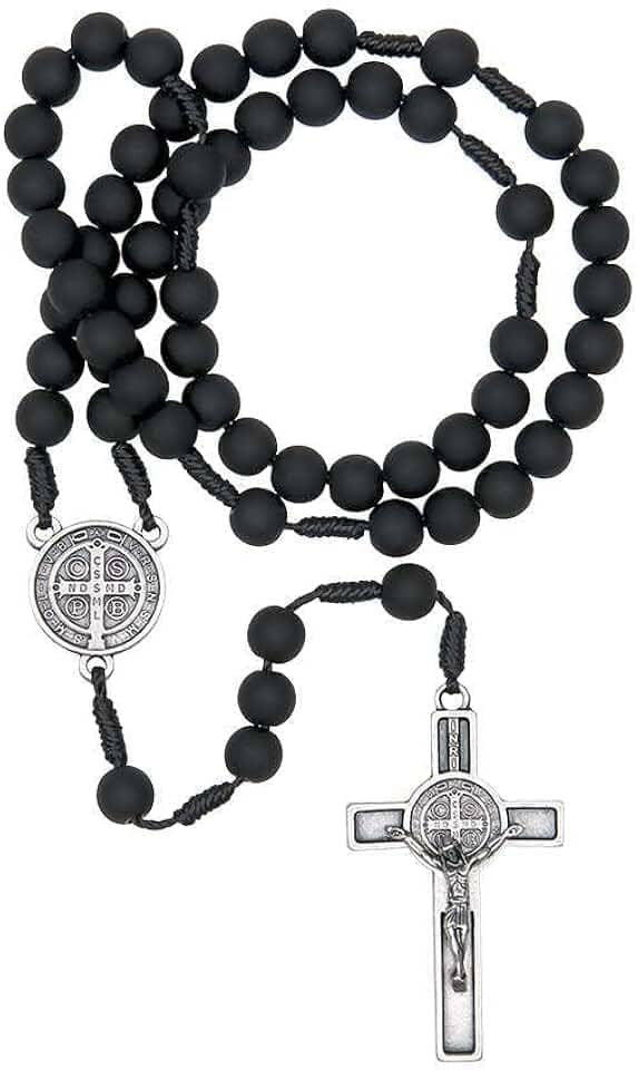 Terço São Bento Preto Fosco 8mm Com Fé Brasil