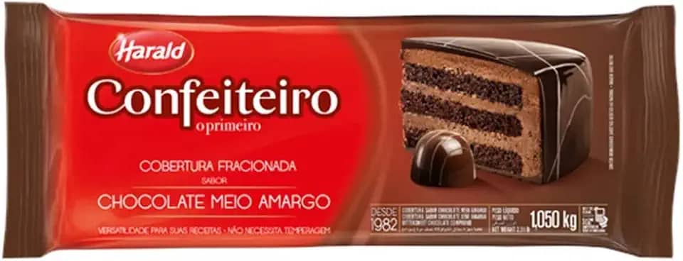 Barra de Chocolate Fracionado Confeiteiro Meio Amargo 1,05kg - Harald
