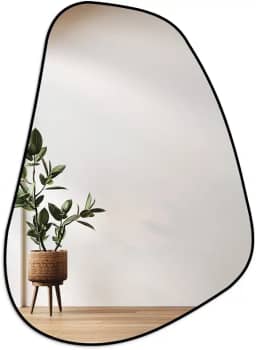 Espelho Orgânico Moldura em Couro Médio 53x73cm Modelo Moscou Design Moderno e Elegante para Ambientes Sofisticados (Preto)