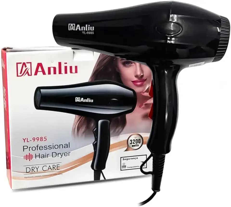 Secador Profissional De Cabelo 3200W 110V Preto Com Jato De Ar Frio Instantâneo, 3 Temperaturas, 2 Velocidades E Design Ergonômico Para Cabelos Lisos, Ondulados E Cacheados