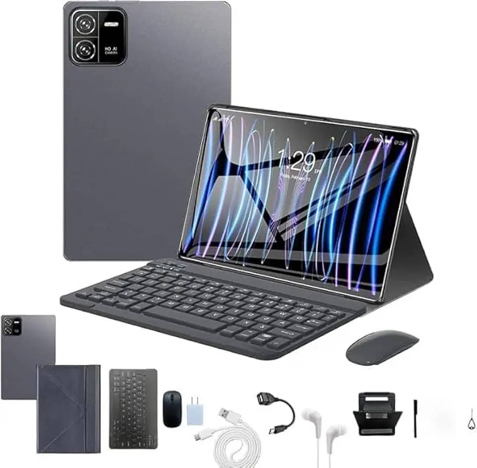 3 em 1 Tablet, com Capa/Teclado/Mouse, 10.1 Polegada,12GB RAM+512GB ROM, Câmera de 16MP + 32MP, Android 13, 8000mAh, Versão WiFi