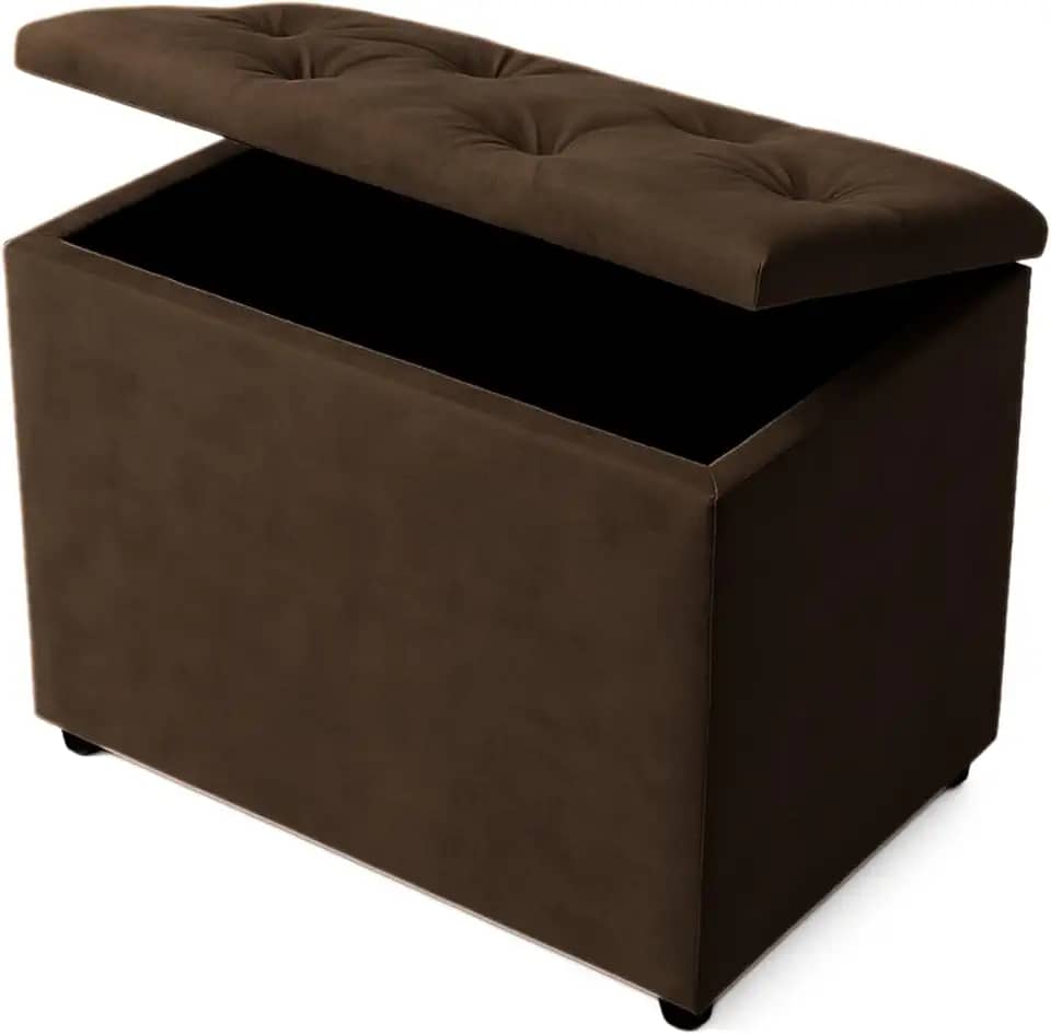Baú Retangular Guarda Volumes Brinquedos Decoração Assento Quarto Sala (Marrom Suede)