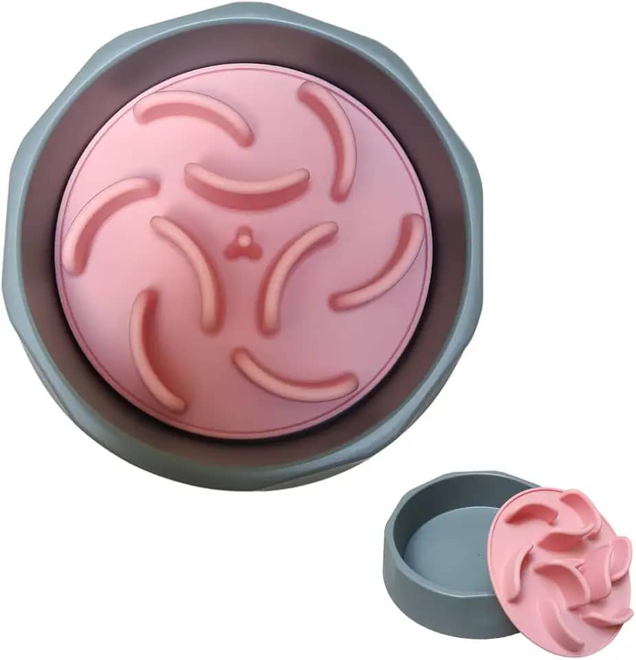 Comedouro Lento para Cães e Gatos - Pote Plástico e Labirinto de Silicone - Incentivo a Mastigação - Tamanho Médio (Rosa)