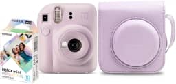 Kit Câmera Instax Mini 12 com pack 10 fotos Mermaid Tail e Bolsa Lilás