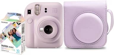 Kit Câmera Instax Mini 12 com pack 10 fotos Mermaid Tail e Bolsa Lilás