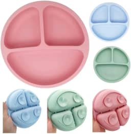 Pratinho Bebê Infantil Ventosa Divisória Silicone Refeição (Azul)