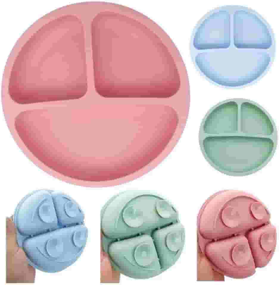 Pratinho Bebê Infantil Ventosa Divisória Silicone Refeição (Azul)