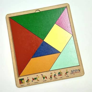 Brinquedo Educativo Tabuleiro 20x18 Tangram Madeira Cru