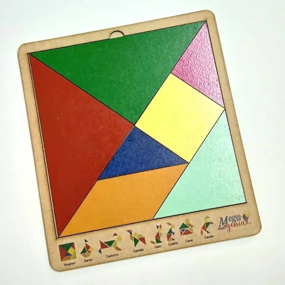 Brinquedo Educativo Tabuleiro 20x18 Tangram Madeira Cru