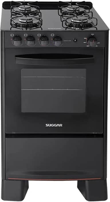 Fogão Suggar Cook Glass 4 Queimadores Mesa Vidro Preto Bivolt FGVCG410PT