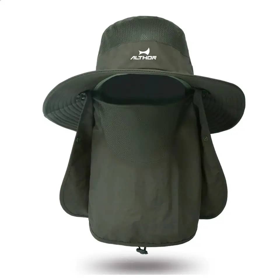 Chapéu Pescador, Boné Camping, Proteção UV, Pescador, Nuca, Pescoço, Praia, Solar, Australiano (BR, Numérico, 0, Verde Militar)