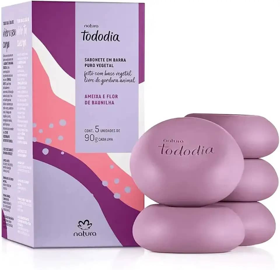 Natura Sabonete em Barra Puro Vegetal Ameixa e Flor de Baunilha Tododia - 5un de 90g