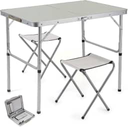 Mesa Maleta Dobrável Alumínio + 2 Banquinhos Camping Lazer