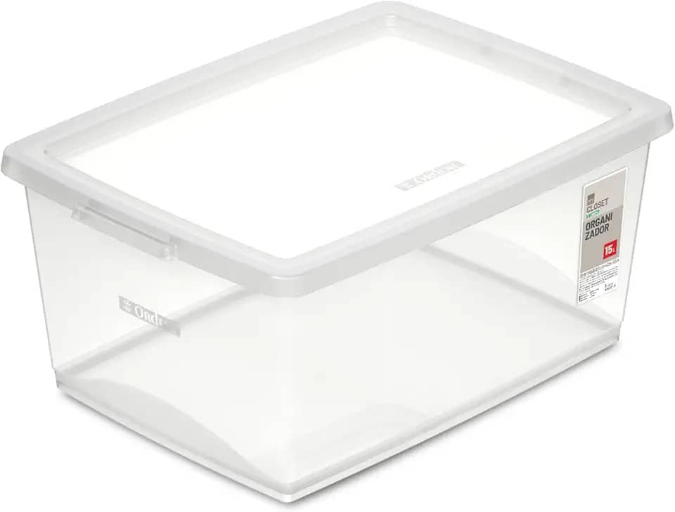 Ordene - Caixa Organizadora Plástica de 15 Litros com Tampa, Cor Cristal, Linha My Closet
