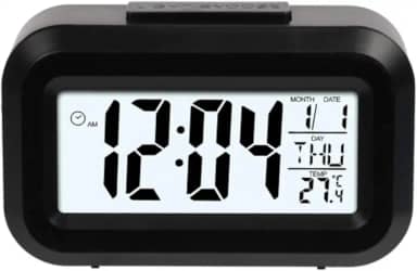 Mini Despertador Digital com Luz Noturna e Função Soneca – Compacto, Silencioso e Ideal para Viagem ou Mesa de Cabeceira (Preto)