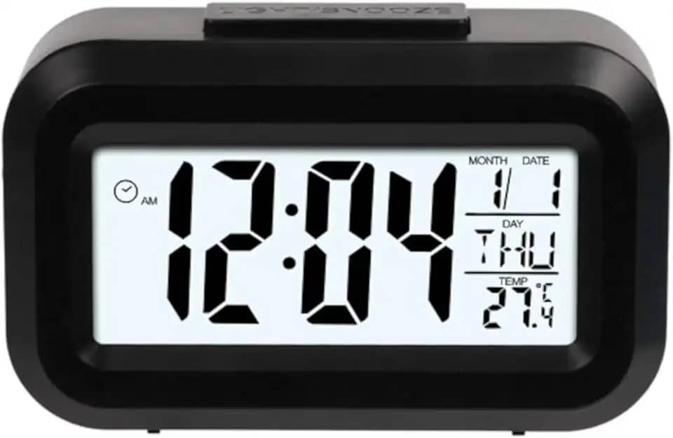 Mini Despertador Digital com Luz Noturna e Função Soneca – Compacto, Silencioso e Ideal para Viagem ou Mesa de Cabeceira (Preto)