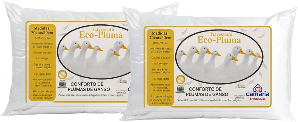 Kit Travesseiro Penas Plumas Ganso Percal 400 Fios Antialérgico 70cm x 50cm (02)