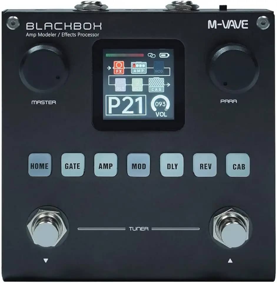 M-VAVE Pedal processador multiefeitos para guitarra, com mais de 80 efeitos embutidos, modelagem de amplificador 44,1 KHz / 24 bits 6 + 1 efeitos simultâneos, bateria recarregável integrada BLACKBOX