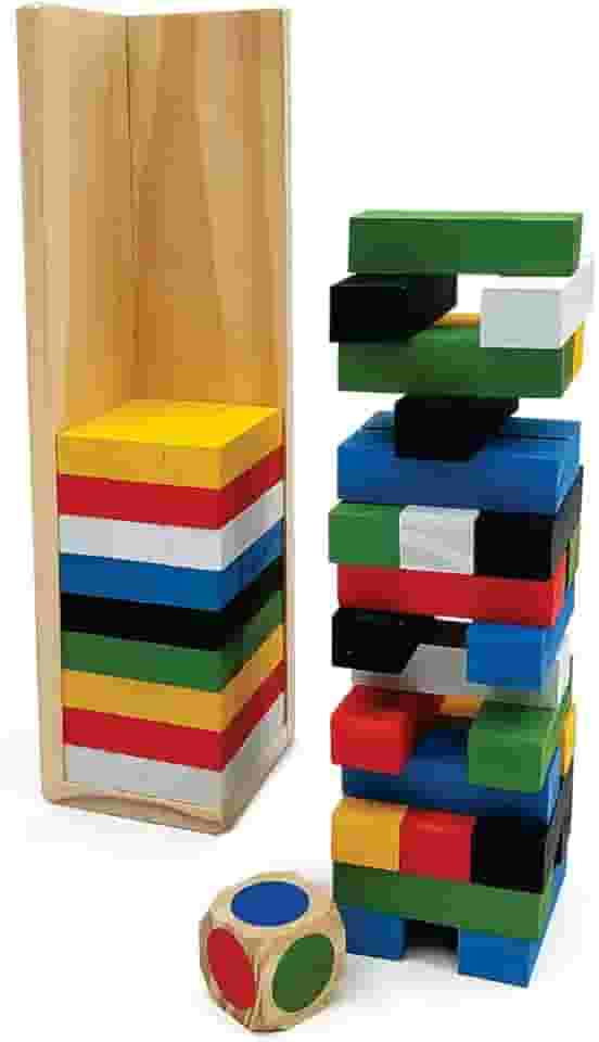 Torre de empilhar e Equilibrar 54 blocos coloridos em Madeira