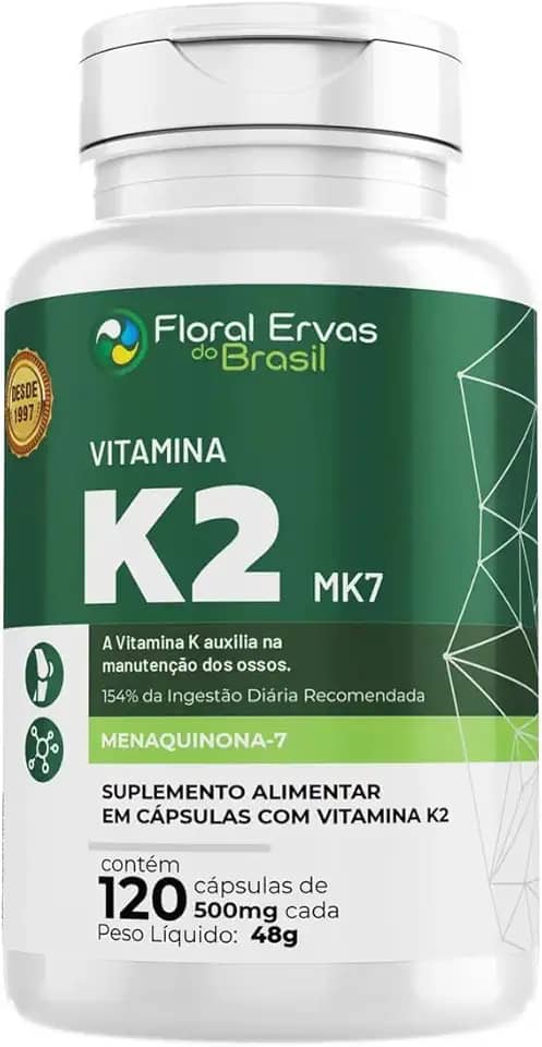 Vitamina K2 MK7-120 Cápsulas 500mg Floral Ervas do Brasil