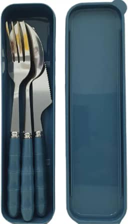 Jogo Talher 3 Peças Inox Estojo Garfo Faca Colher Marmita Viagem