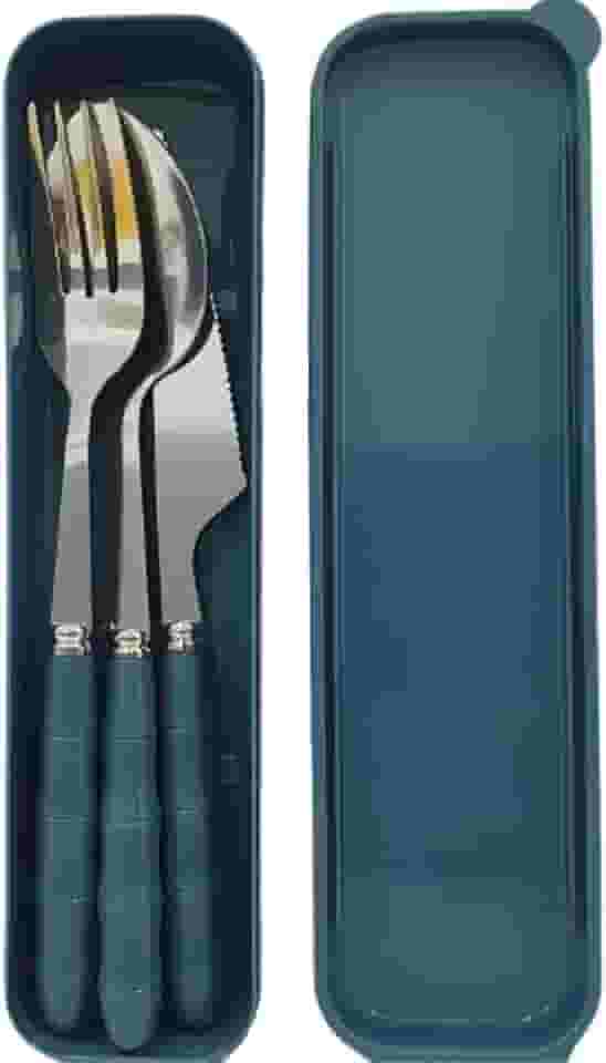 Jogo Talher 3 Peças Inox Estojo Garfo Faca Colher Marmita Viagem