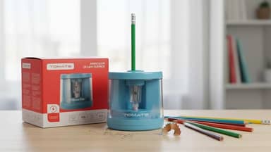 Apontador Elétrico Automático Azul Bebê – Rápido, Seguro e Compacto para Escola, Escritório e Uso Diário