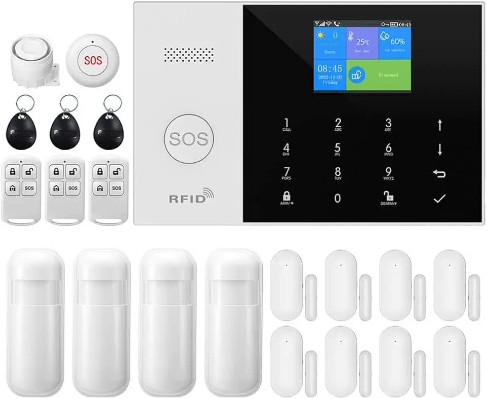 Clouree Kit De Alarme De Segurança Residencial Inteligente Gsm, Sistema De Alarme Residencial Sem Fio Wifi Com Sirene, Sensor De Movimento Pir, Controles Remotos, Sensor De Janela/Porta, Suporte Par