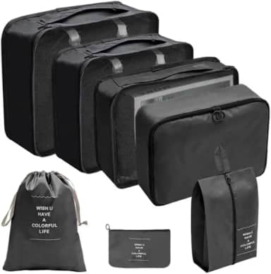 Kit Organizador de Malas para Viagem 7 Peças Bolsas Necessaire Sapatos Maquiagem Roupas Bagagem Organizada Conjunto Organizador Completo Premium (Preto)