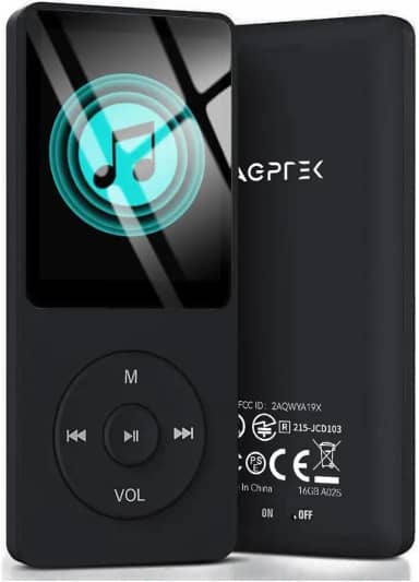 AGPTEK Leitor de MP3 A02 de 8 GB, reprodutor de música de som sem perdas de 70 horas, suporta até 128 GB, preto