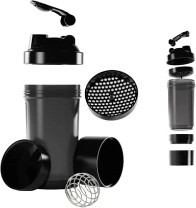 Coqueteleira Shaker Academia Compartimento Suplementos Divisórias 500ml (Preta)