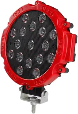 Farol de LED Redondo Auxiliar, 51W, Carcaça Vermelho, 17 Leds Luz de Milha Off-Road