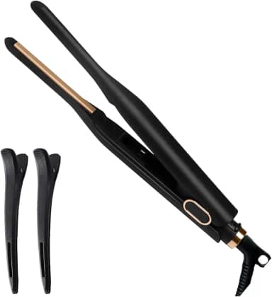 Prancha Alisadora e Cacheadora 2 em 1 Fina Estilo Lápis - 110V-240V, Placas Cerâmicas 3D PTC Flutuantes, Aquece em 10s, Temperatura Constante, Protetor Térmico para Cabelo