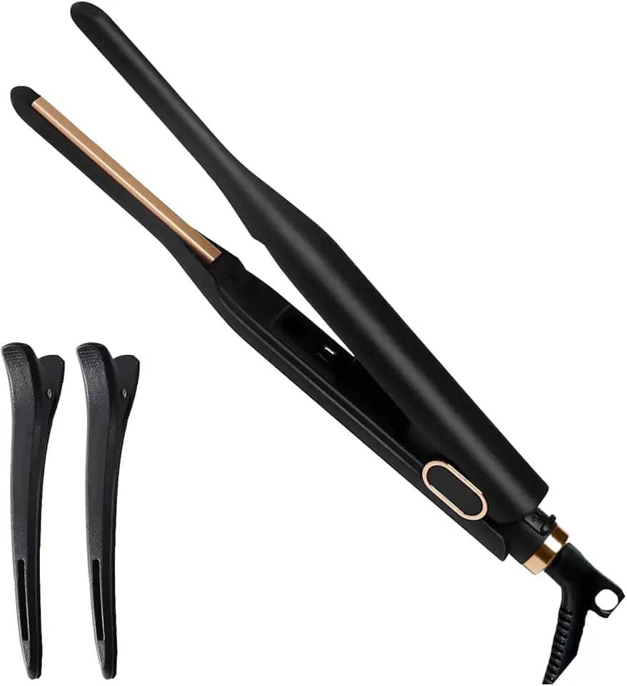 Prancha Alisadora e Cacheadora 2 em 1 Fina Estilo Lápis - 110V-240V, Placas Cerâmicas 3D PTC Flutuantes, Aquece em 10s, Temperatura Constante, Protetor Térmico para Cabelo