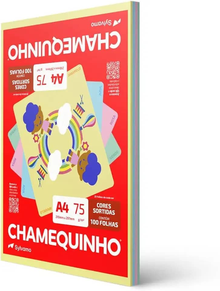 Papel Sulfite A4, Colorido, Chamequinho, 75 gramas, 4 Cores, 210x297 mm, International Paper, Chamex, 29883, 100 Folhas