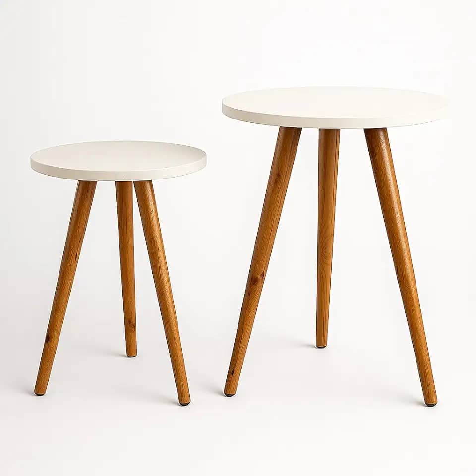 Kelan Kit 2 Mesas Laterais Redondas Pé Palito, diâmetro 29 cm, alturas 30 e 40 cm, Pintura UV, Preto ou Branco