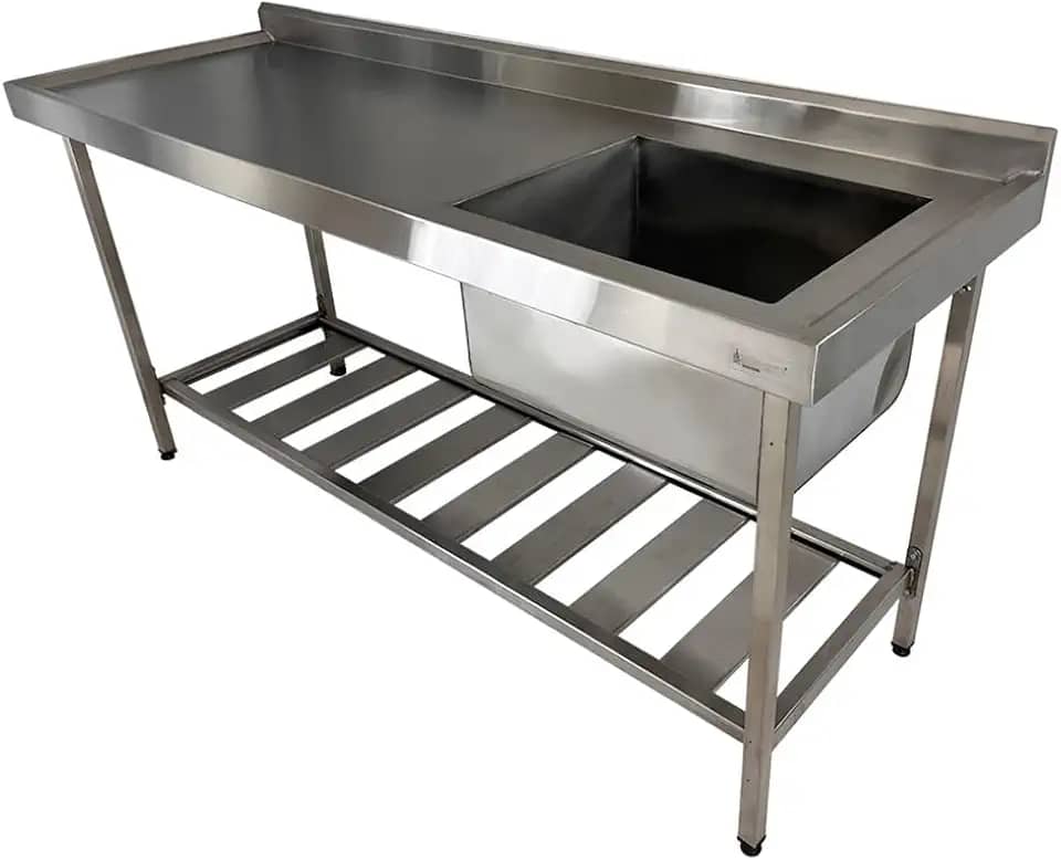Pia De Inox Industrial 180x60x90 Cm Cuba Direita para Cozinha e Restaurante