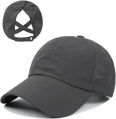 Boné Liso Feminino Rabo Cavalo Ajustável Tecido Respirável Esporte Aba Curva