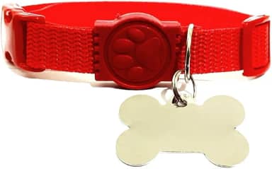 Coleira para Cachorro com Placa de Identificação (VERMELHO, M)