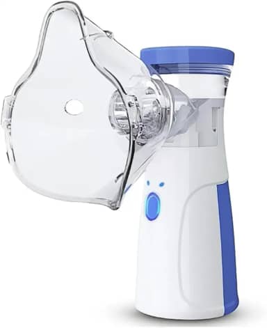 Nebulizador Portátil Ultrassônico Inalador USB Recarregável Silencioso com Tecnologia Mesh Compacto para Crianças Adultos e Idosos Cor Branco e Azul