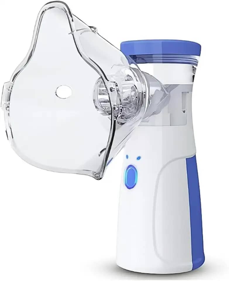 Nebulizador Portátil Ultrassônico Inalador USB Recarregável Silencioso com Tecnologia Mesh Compacto para Crianças Adultos e Idosos Cor Branco e Azul