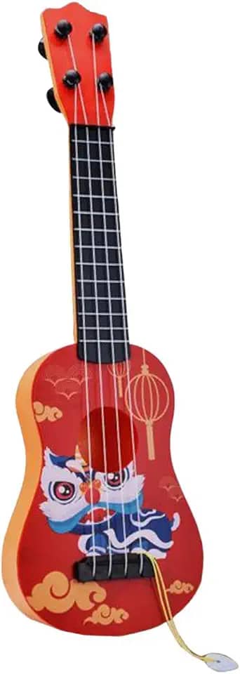 YIJU Brinquedo de violão ukulele para crianças Brinquedo de ukulele de aprendizagem precoce Instrumento musical fingido para festas Brinquedos de educação , Padrão de Leão Dançante