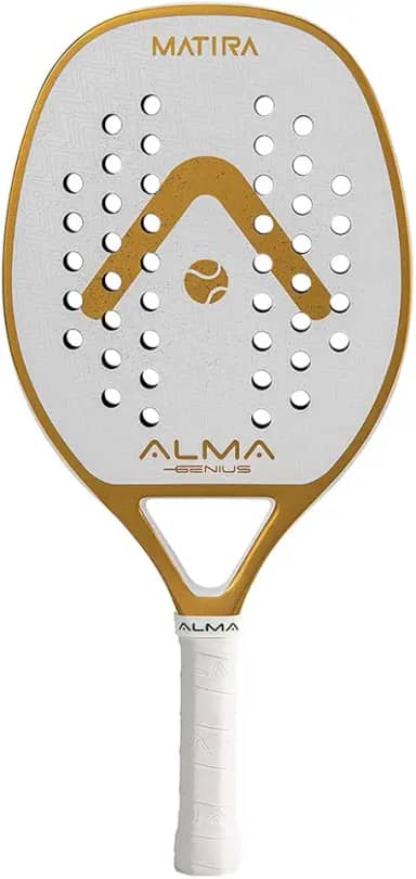 Raquete Beach Tennis Carbono 1K Matira Branca e Dourada Alma Genius