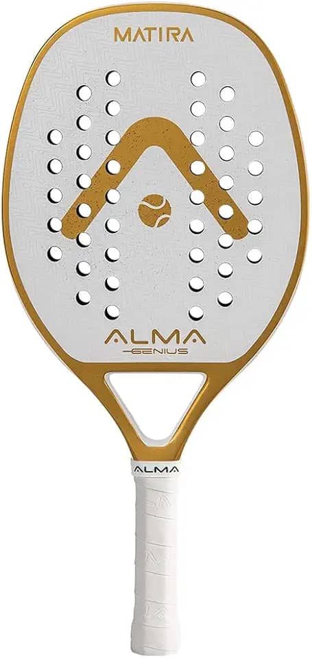 Raquete Beach Tennis Carbono 1K Matira Branca e Dourada Alma Genius
