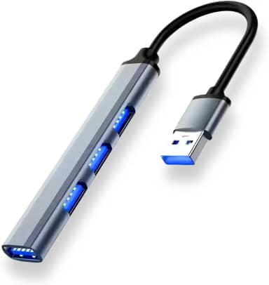 Hub USB 3.0 (4 Portas) Expansor até 5Gbps | Acabamento Alumínio | Ideal p/HD Externo, Pen Drive, Teclado, Mouse, PC, Notebook