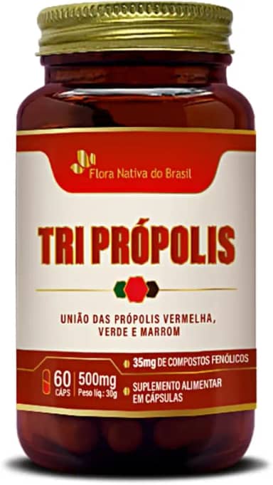 Tri Própolis 500mg 60 Capsulas - União das Própolis Vermelha, Verde e Marrom - Flora Nativa