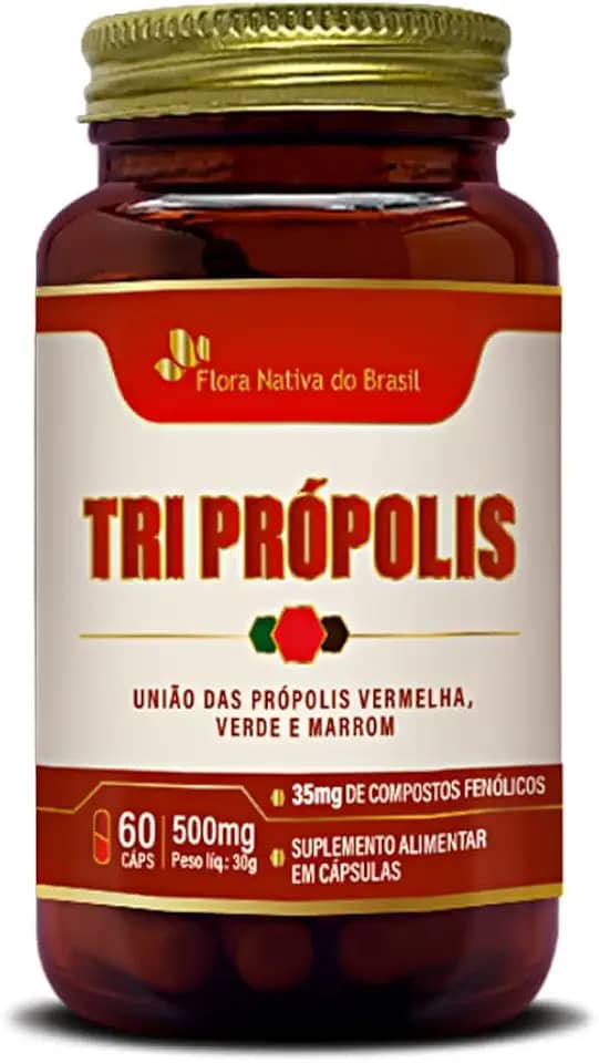 Tri Própolis 500mg 60 Capsulas - União das Própolis Vermelha, Verde e Marrom - Flora Nativa