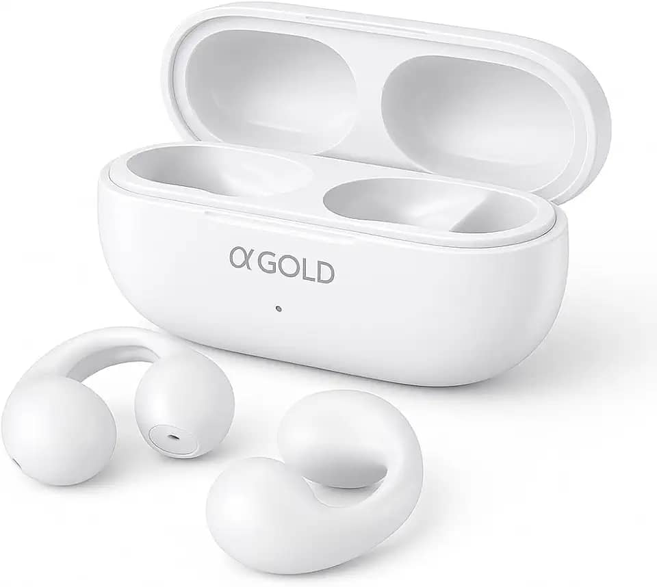 Fone Bluetooth Esportivo Condução Óssea BT33 – Open-Ear Sem Fio, Bluetooth 5.3, Earcuffs para Corrida, Resistente à Água, Compatível com iOS e Android (BRANCO)